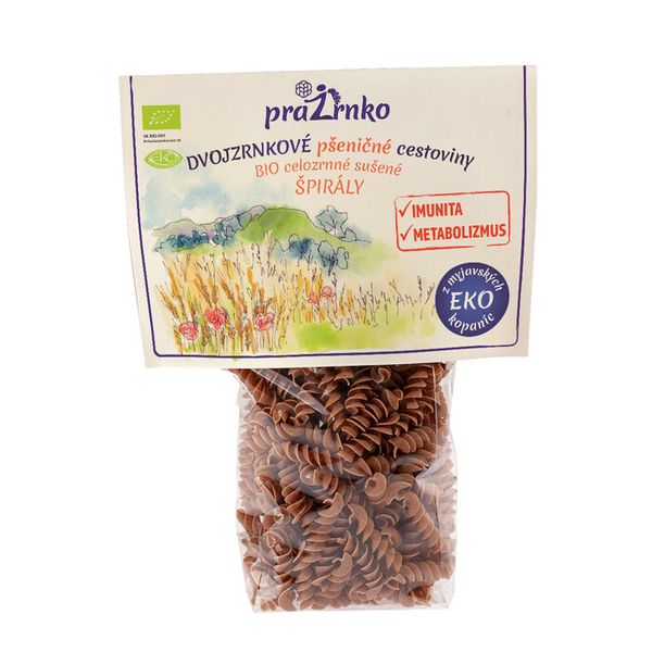 Dvouzrnkové těstoviny spirály celozrnné BIO 250g Prazrnko