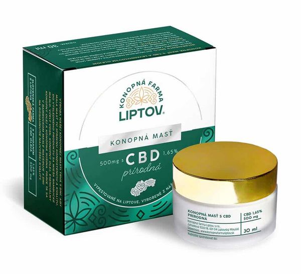 Konopná mast s CBD 1,65% 500mg přírodní 30ml Konopná farma Liptov